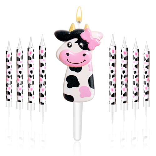 Herdear Rosa Kuh Aufdruck 1-6 Zahlen Kerzen Geburtstag Kuchen Topper Heilige Kuh Zahlen Geburtstagskerzen Kuh Form Baby Party Kuh Kerzen für Kuchen Cowgirl Geburtstag Party Deko (Nummer 1) von Herdear