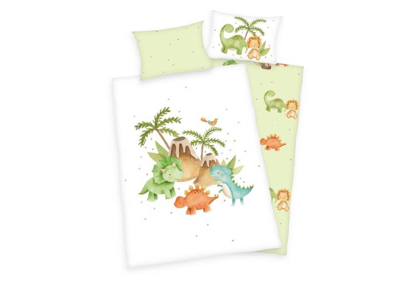 Herding Young Collection Babybettwäsche Dinos Flanell-Bettwäsche "Made in Green" 40/60 Hoteleinschl.+100/135, 2 teilig, baby bettwäsche set 100x135 kinder bettwäsche 100x135 von Herding Young Collection