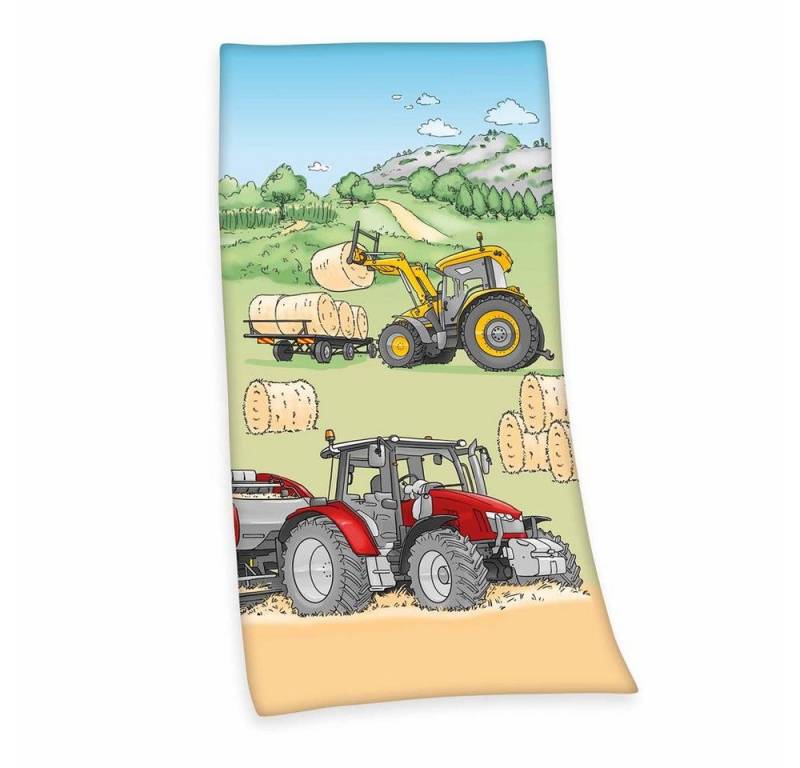 Herding Young Collection Badetuch Traktor Velourstuch, Baumwolle Badetuch Trocknergeeignet Farmer Design saugstark von Herding Young Collection