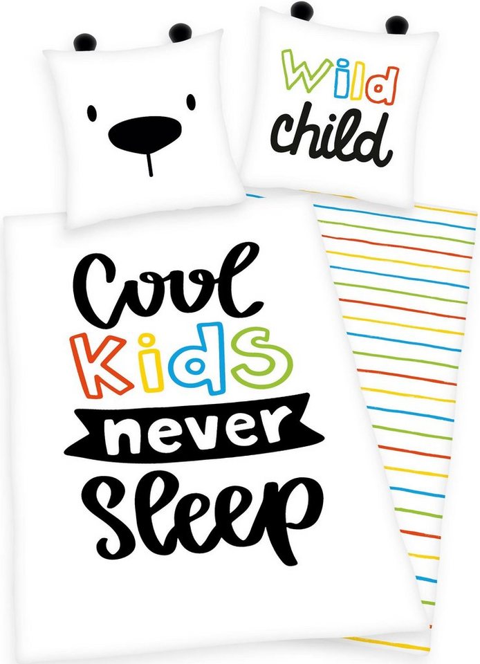 Kinderbettwäsche Cool kids never sleep, Herding Young Collection, Renforcé, 2 teilig, mit Schriftzug von Herding Young Collection