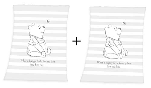 2er-Set: Disney Winnie The Pooh Baby Flauschdecke Schmusedecke 75 x 100 cm, grau (2er-Pack grau) von Herding
