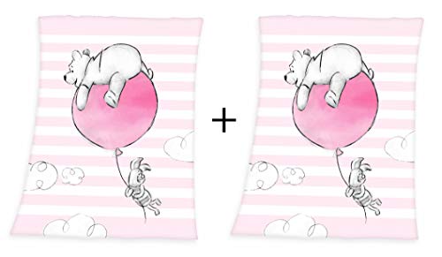 2er-Set: Disney´s Winnie The Pooh Baby Flauschdecke Schmusedecke 75 x 100 cm, rosa+rosa von Herding