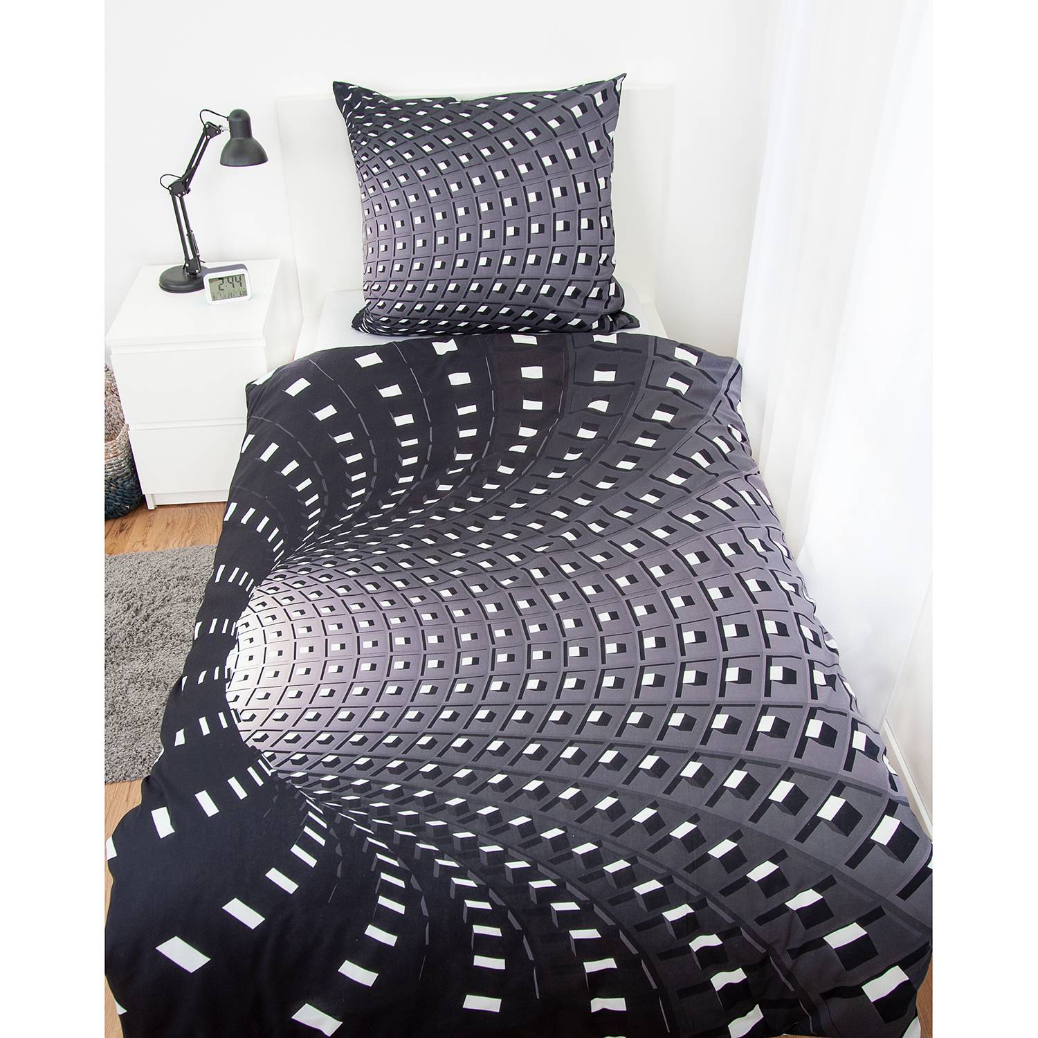 home24 Bettwäsche 3D-Effekt Schwarz/Schwarz/Weiß von home24