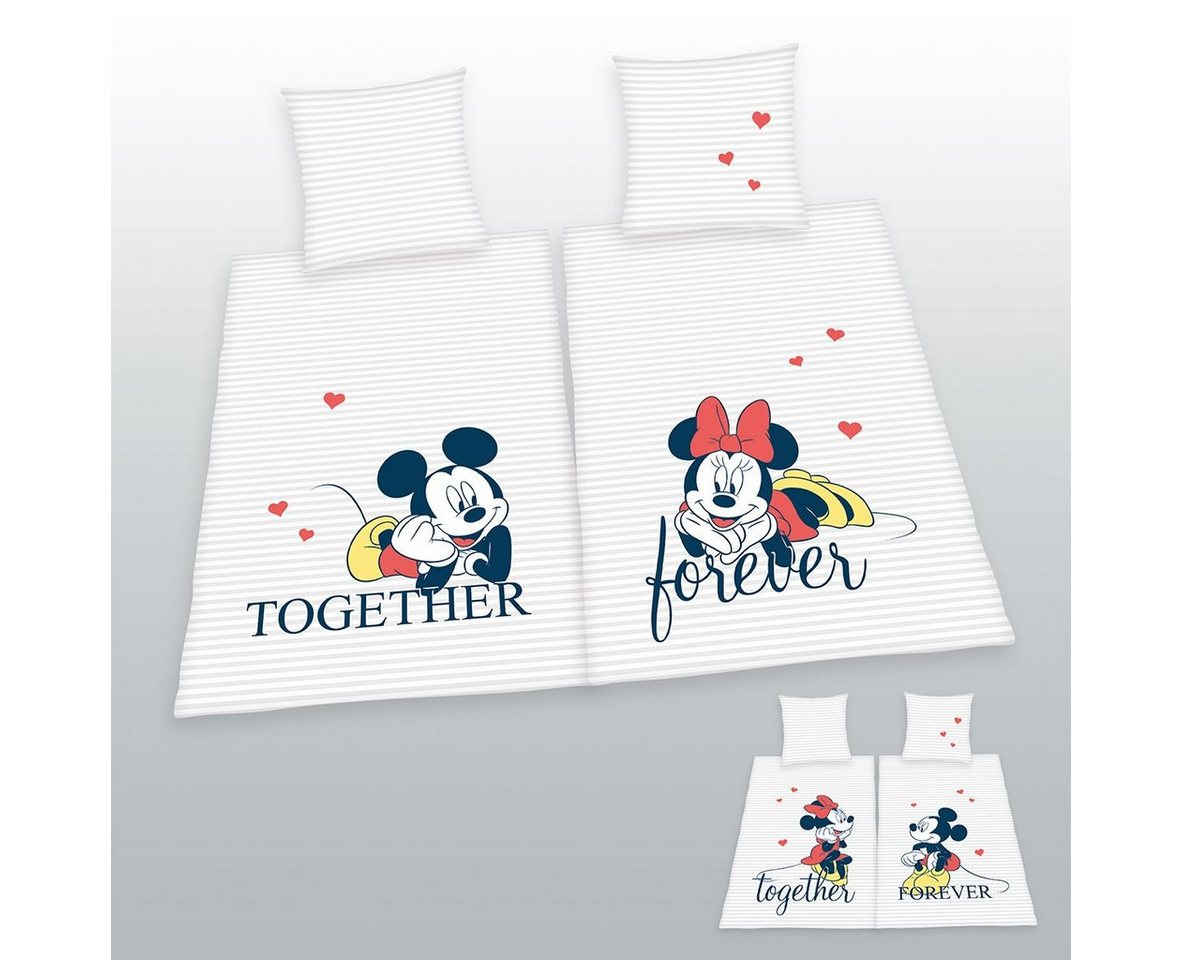 Bettwäsche 4 tlg. Partnerbettwäsche Disney Herding Partner Winter Wende Bettwäsche 135x200 cm Baumwolle Renforce Herz Liebe Love Retro romantisch Minnie Micky Mouse 4 teilig WEIß, Herding, Renforce, 4 teilig, romantsich, Disney Minnie Mouse, Zeichentrickfiguren, Baumwolle, Renforce, bedruckt, Liebe, Herz, Love, Retro von Herding