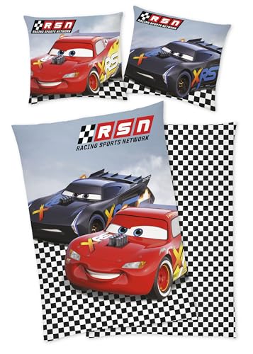 Disney Cars Bettwäsche, McQueen + Jackson Storm, 80x80cm 135x200cm, 100% Baumwolle, Renforcé von Herding