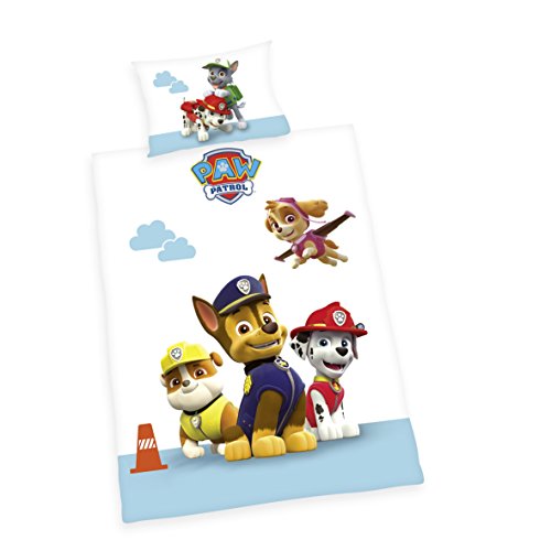 Herding PAW PATROL Kleinkinder-Bettwäsche-Set, Wendemotiv, Bettbezug 100 x 135 cm, Kopfkissenbezug 40 x 60 cm, Baumwolle/Renforcé von Herding