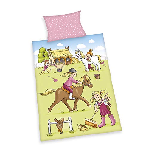 Herding Baby Best Ponyhof Bio-Bettwäsche-Set, GOTS-zertifiziert, Wendemotiv, Kopfkissenbezug 40 x 60 cm mit Hoteleinschlag, Bettbezug 100 x 135 cm mit leichtläufigem Reißverschluss, Baumwolle/Renforcé von Herding