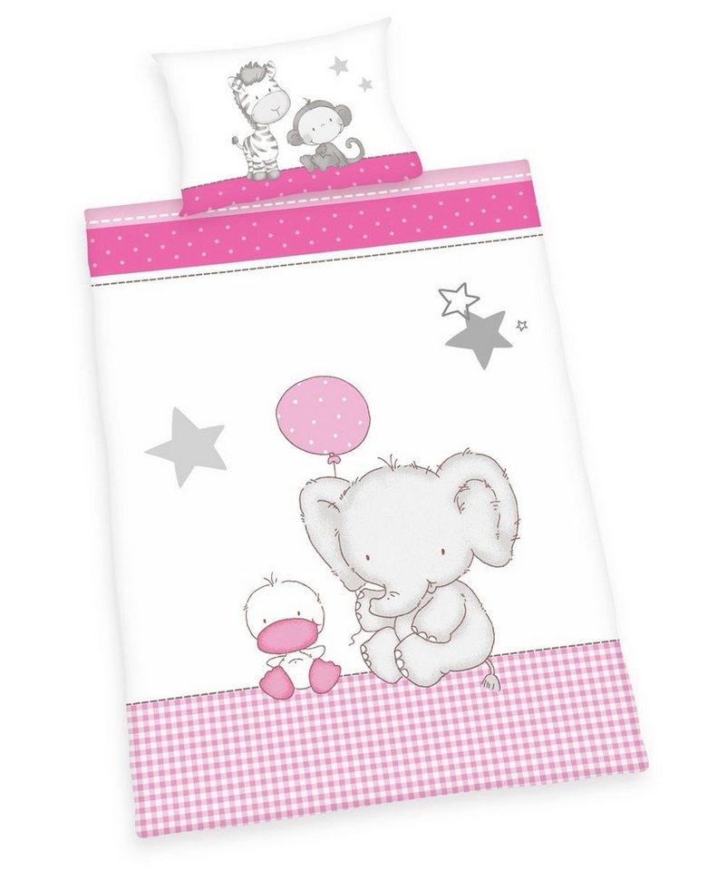 Herding Babybettwäsche 100x135cm Zoo Elefant Zebra Affe Ballon Rosa, Renforcé, 2 teilig, kariert und gepunktet mit Sternen, Wendebettwäsche Herding Babybettwäsche 100x135cm Zoo Elefant Zebra Affe Ballon Rosa, Renforcé, 2 teilig, kariert und gepunktet mit Sternen, Wendebettwäsche von Herding