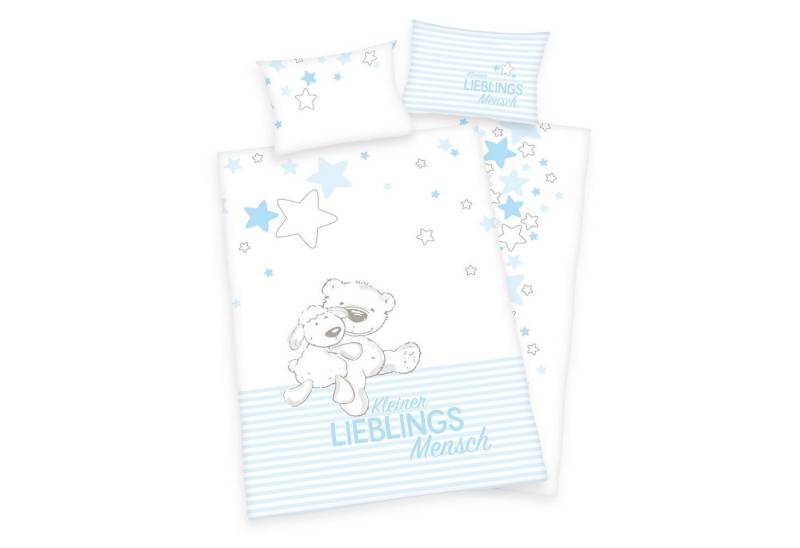 Herding Babybettwäsche Baby Best Bettwäsche-Set Lieblingsmensch blau 100x135 cm, 1 teilig, Langlebig von Herding