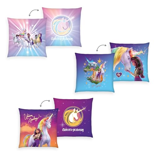 Herding Dekokissen 3er-Set, Unicorn Academy, 40 x 40 cm, Zum Kuscheln und als Dekoration, Polyester, Mehrfarbig Herding Dekokissen 3er-Set, Unicorn Academy, 40 x 40 cm, Zum Kuscheln und als Dekoration, Polyester, Mehrfarbig von Herding