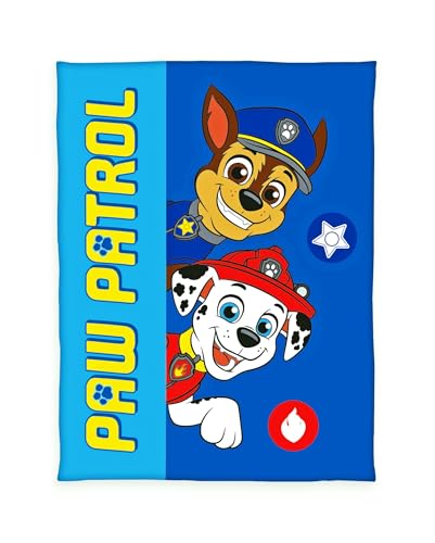 Herding Fleecedecke 130x170cm Paw Patrol Chase Marshall Polizei Feuerwehr Blau Kinder Decke Fleece von Herding