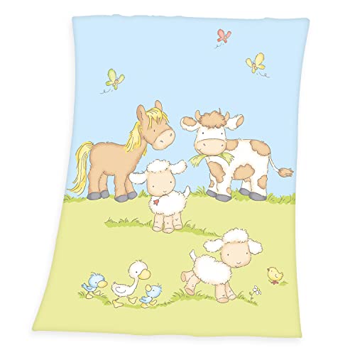 Herding Fynn Babydecke, Bauernhof Motiv, 75 x 100 cm, Microfaserflausch, Mehrfarbig von Herding
