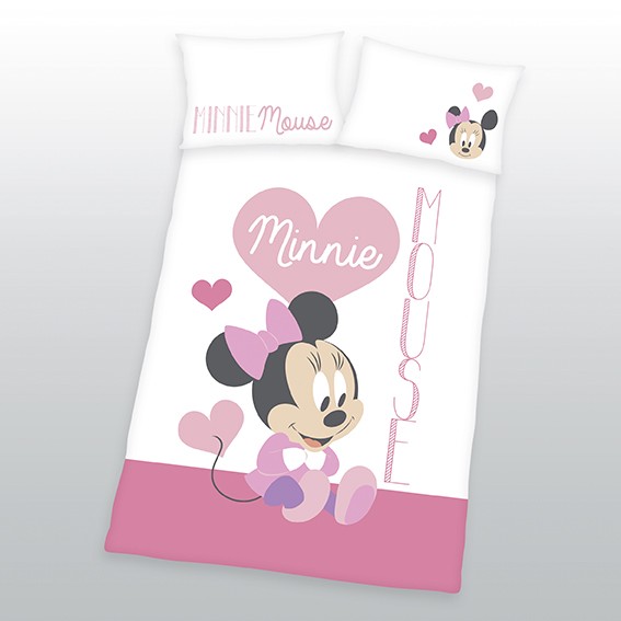 Herding Linon Baby Kinder Bettwäsche Disney Minnie Mouse 100x135 Herz rosa 84620 von Herding