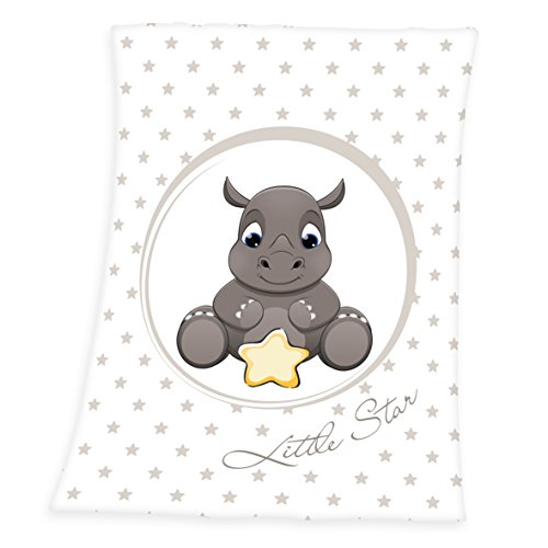 Herding Klaus GmbH Fynn Babydecke, Nashorn Motiv, 75 x 100 cm, Microfaserflausch, Weiß, 1440210014, Mehrfarbig, One Size von Herding