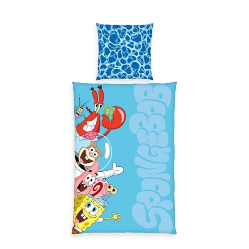 Herding Bettwäsche SpongeBob Schwammkopf, Kopfkissenbezug ca. 80 x 80 cm, Bettbezug ca. 135 x 200 cm, Mit Reißverschluss und Wendemotiv, 100% Polyester, Mikrofaser von Herding