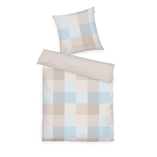Tom Tailor Flanell-Bettwäsche, 70x90 cm + 140x200 cm, 100% Baumwolle/Flanell, mit Wendemotiv und farbigem Reißverschluss, Bold Mosaic Beige, Hellblau (Nature, Sunny Sand & Sky Blue) von Herding