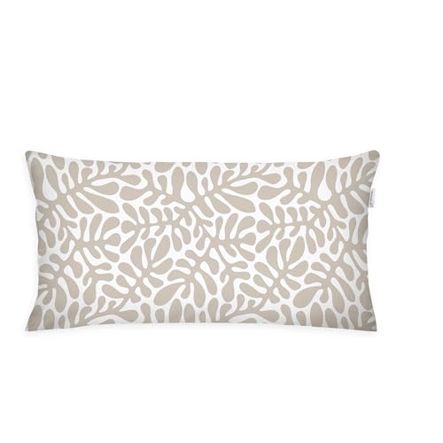 TOM TAILOR Renforcé-Kissenhülle, 40x80 cm, 100% Baumwolle/Renforcé, mit farbigem Reißverschluss, ORGANIC LEAVES Beige, Weiß (Sunny Sand) von Herding