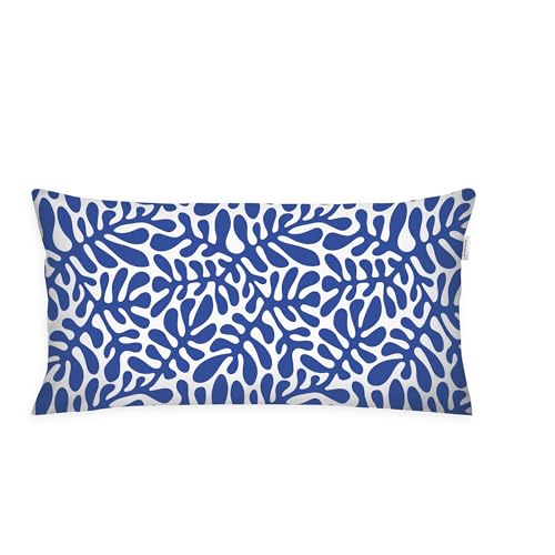 TOM TAILOR Renforcé-Kissenhülle, 40x80 cm, 100% Baumwolle/Renforcé, mit farbigem Reißverschluss, ORGANIC LEAVES Blau, Weiß (Cobalt) von Herding