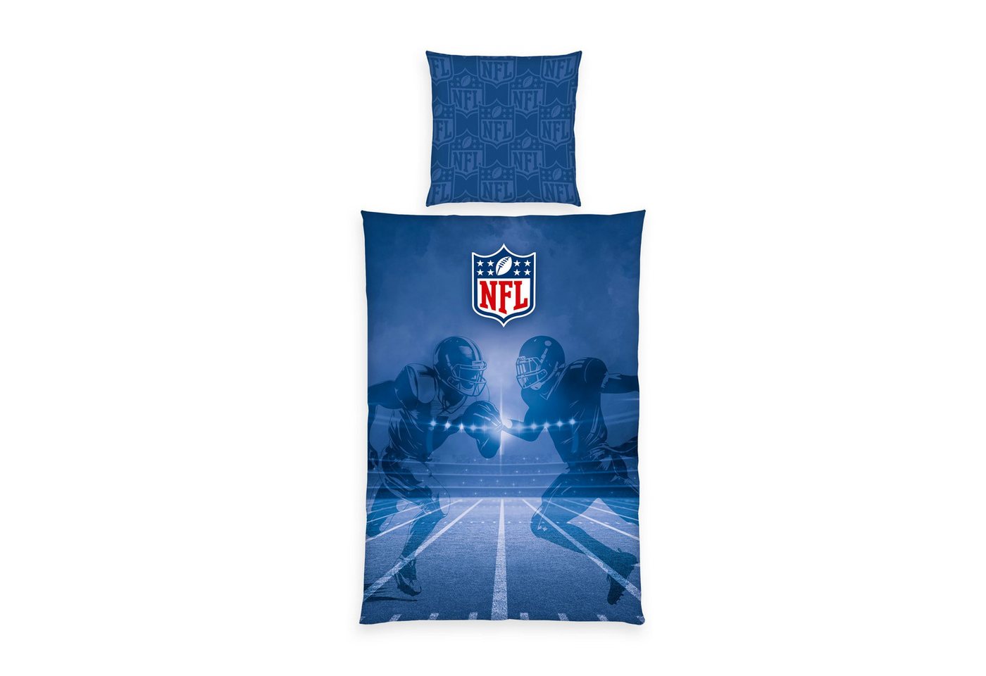 Herding Wendebettwäsche 135x200cm, NFL American Football Blau, Renforcé, 2 teilig, mit Football-Spielern in Action von Herding