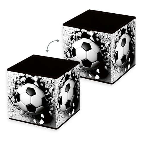 Herding Young Collection Aufbewahrungsbox, Fußball 3D Effekt, 30 x 30 x 30 cm, Faltbare Box, Schwarz/Weiß von Herding