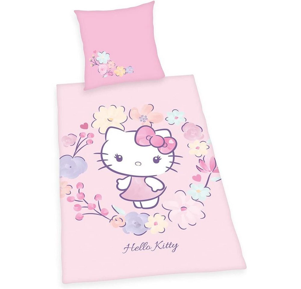 Kinderbettwäsche Hello Kitty Winterbettwäsche, Herding, rosa Katze Bettbezug Kissenbezug atmungsaktiv von Herding