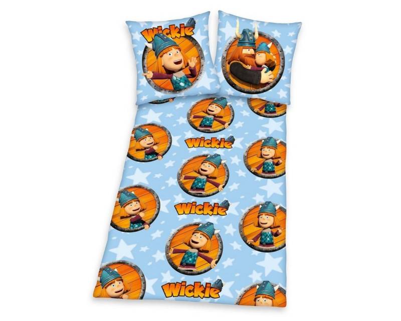 Herding Kinderbettwäsche Herding Biber Flanell Kinder Bettwäsche 2 tlg. 135x200cm Wickie, Flanell, 2 teilig, warme, schöne Kinderbettwäsche für süße Träume, Wikinger, Sterne von Herding