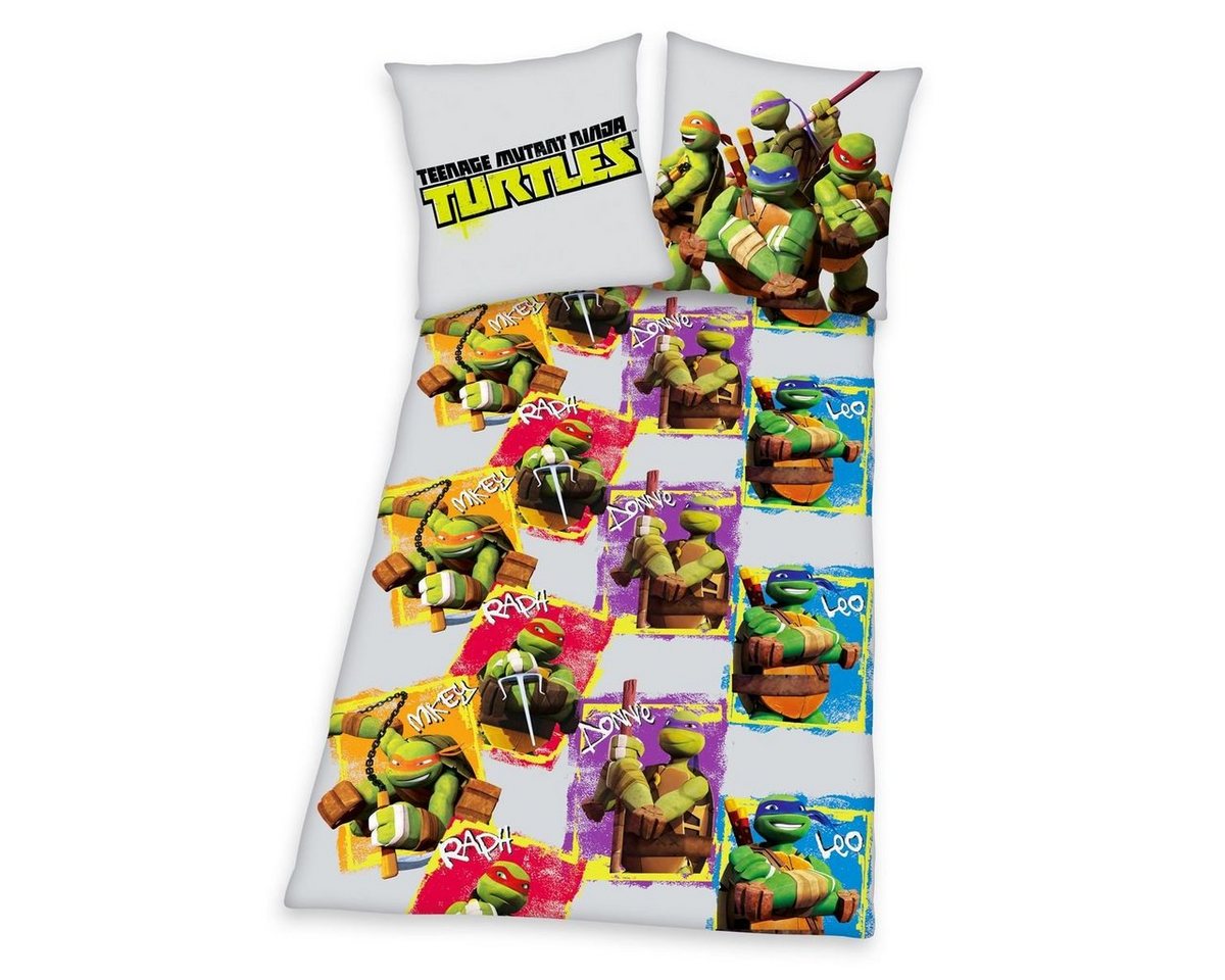 Kinderbettwäsche Herding Biber Flanell Kinder Wende Bettwäsche 2 tlg. 135x200cm Turtles, Herding, Flanell, 2 teilig, Teenage Mutant Ninja Turtles, warme Kinderbettwäsche, 100% Baumwolle von Herding