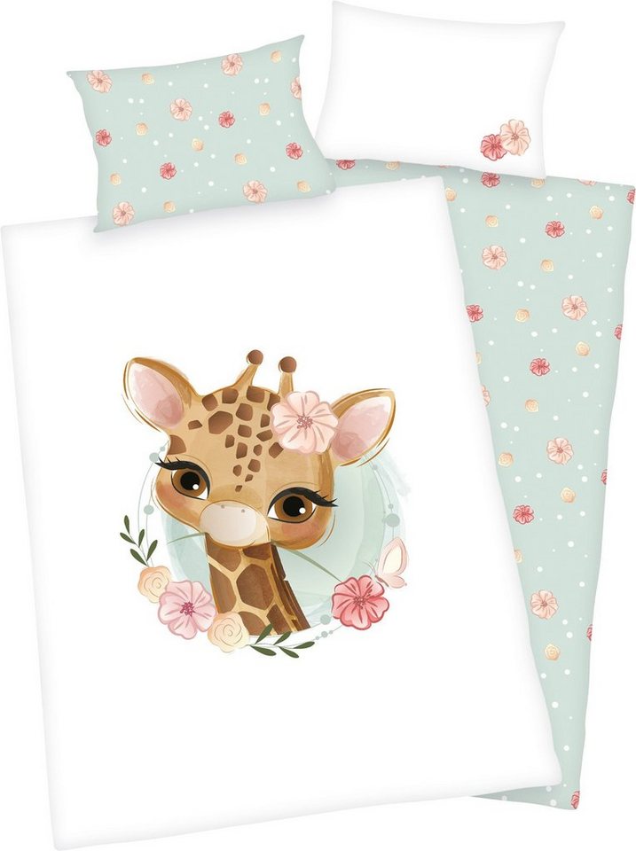 Kinderbettwäsche Kinder-Wendebettwäsche Giraffe", Herding, Biber, 2 teilig, Flanell Blumen" von Herding