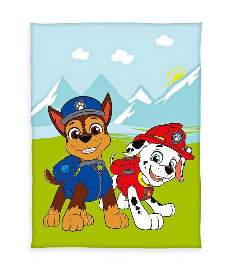 Kinderdecke 130x170cm Paw Patrol Chase Marshall in den Bergen hochwertig bedruckt, Herding, Bequeme Fleecedecke mit tollem Paw Patrol-Motiv von Herding