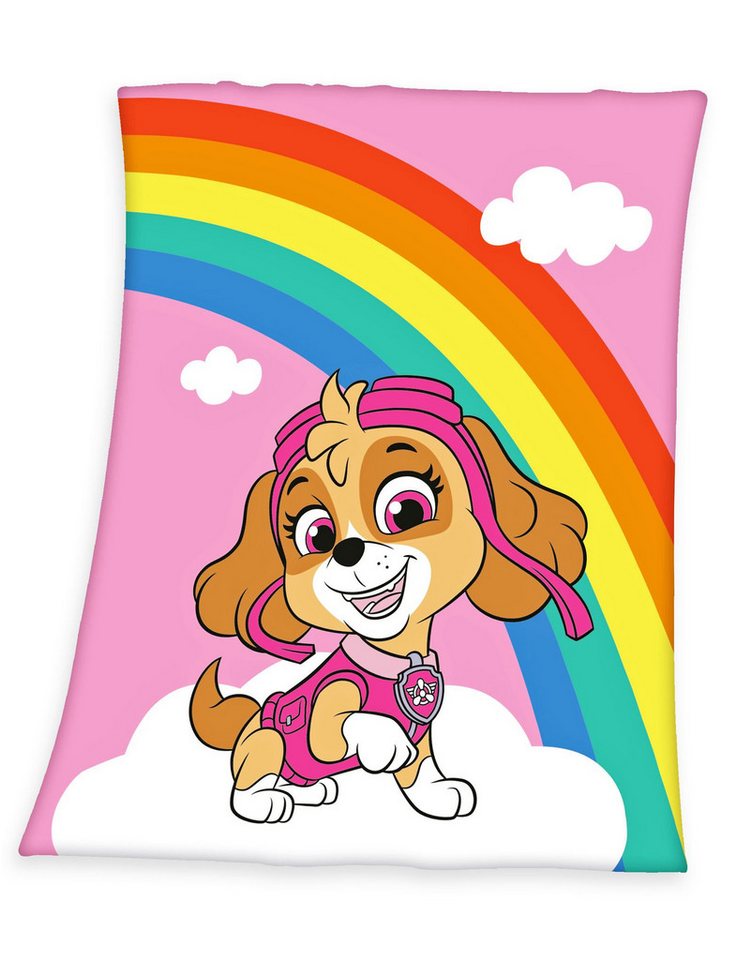 Kinderdecke 130x170cm Paw Patrol Skye Rosa Bunt hochwertig bedruckt, Herding, Bequeme Fleecedecke mit tollem Paw Patrol Regenbogen Motiv von Herding
