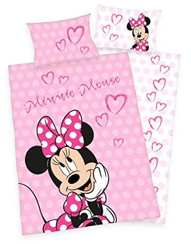 Disneys Minnie Mouse Bettwäsche 40x60 + 100x135cm 100% Baumwolle mit Reißverschluss (100 x 135 cm) von Disney
