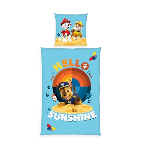 Herding Bettwäsche Paw Patrol, Kopfkissenbezug ca. 80 x 80 cm, Bettbezug ca. 135 x 200 cm, Mit Knopfleiste, 100% Baumwolle von Herding