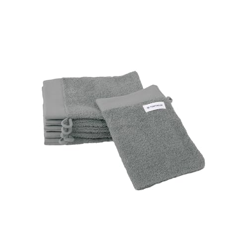 TOM TAILOR Waschhandschuh, 6er Set, 16 x 21 cm, 100% Baumwolle / Frottier, mit Aufhänger und Label mit Logo, COLOR BATH TOWEL Grau (Moody Grey) von Herding