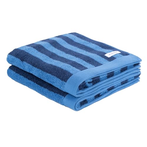 TOM TAILOR Handtuch, 2er Set, 50x100 cm, 100% Baumwolle/Frottier, mit Aufhänger, COLOR BATH TOWELS MEDIUM STRIPES Blau (Dark Navy & Cool Blue) von Herding