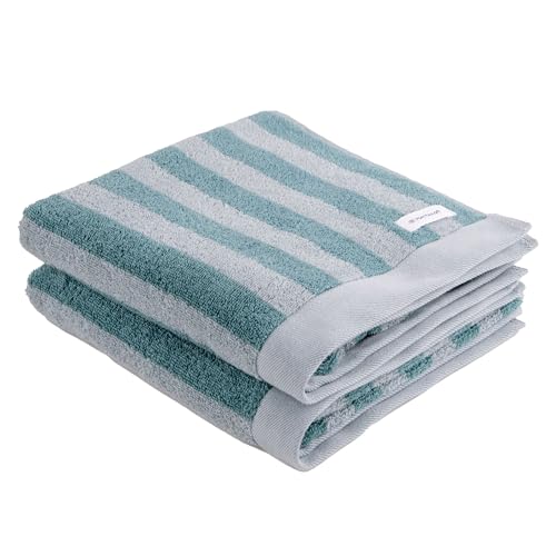 TOM TAILOR Handtuch, 2er Set, 50x100 cm, 100% Baumwolle/Frottier, mit Aufhänger, COLOR BATH TOWELS MEDIUM STRIPES Türkis (Fresh Sage & Smokey Sage) von Herding