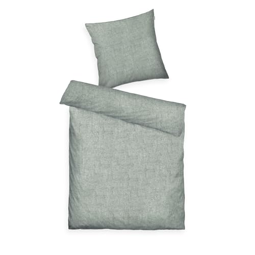 TOM TAILOR Melange-Bettwäsche, 80x80 cm + 135x200 cm, 40% Baumwolle/ 25% Viskose / 35% Polyester, Mit Stehsaum und Markenreißverschluss, WOVEN MELANGE Grün (Soft Forest) von TOM TAILOR