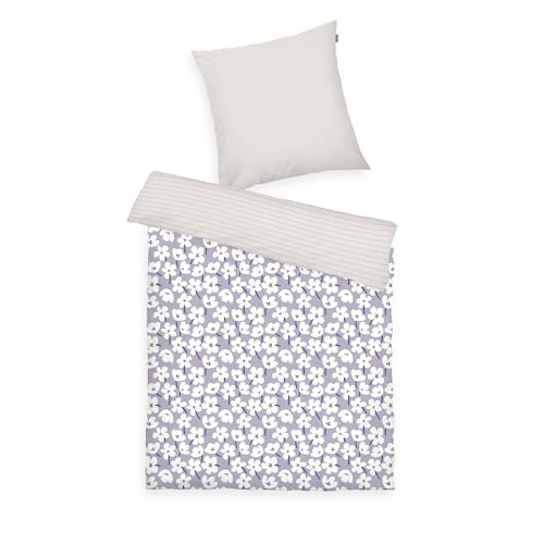 TOM TAILOR Renforcé-Bettwäsche, 70x90 + 140x200 cm, 100% Baumwolle/Renforcé, mit Wendemotiv und farbigem Reißverschluss, FRESH FLOWERS Lila, Weiß (Soft Lilac & Off White) von Herding
