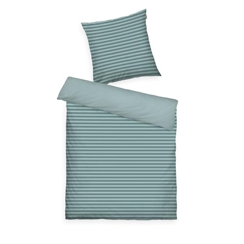 TOM TAILOR Renforcé-Bettwäsche, 70x90 + 140x200 cm, 100% Baumwolle/Renforcé, mit Wendemotiv und farbigem Reißverschluss, MEDIUM STRIPES Türkis (Fresh Sage, Smokey Sage) von Herding