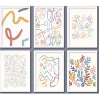 Abstrakte Linie Und Henri Matisse Inspirierte Ausstellung Poster Set Von 6 | Bunter Pastell Regenbogen A5 A4 A3 A2 A1 von HereAndBull