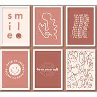 Abstrakte Positive Zitat Poster 6Er Set | Motivierende Typografie Grafik Design Illustration Warm Terrakotta Peachy Earthy A5 A4 A3 A2 von HereAndBull