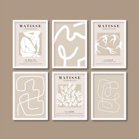 Henri Matisse Inspirierte Ausstellung Poster Und Abstrakte Linie Kunst 6Er Set | Beige Weiß Neutrals A5 A4 A3 A2 A1 von HereAndBull