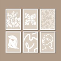 Henri Matisse Inspirierte Ausstellung Poster Und Abstrakte Linie Kunst 6Er Set | Beige Weiß Neutrals A5 A4 A3 A2 A1 von HereAndBull