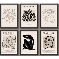 Henri Matisse Und Pablo Picasso Inspirierte Ausstellung Poster Set Von 6 | Schwarz Monochrom Neutrals A5 A4 A3 A2 A1 von HereAndBull