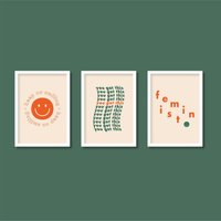 Retro Positive Zitat Druck 3Er Set | Motivierende Typografie Helles Buntes Grafikdesign Poster A5 A4 A3 A2 von HereAndBull