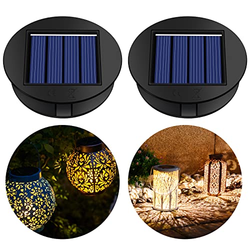 Herefun 2 Solarleuchten Ersatz Top, Solarlaternenlampe mit LED Leuchtmitteln Solarpanel Solar Lampe Outdoor Laterne Deckel Glühbirne Ersatzteil für Gehweg im Outdoor Hängelaternen DIY Garten Decor von Herefun