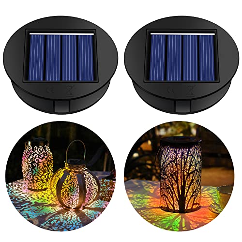 Herefun 2 Solarleuchten Ersatz Top, Solarlaternenlampe mit LED Leuchtmitteln Solarpanel Solar Lampe Outdoor Laterne Deckel Glühbirne Ersatzteil für Gehweg im Outdoor Hängelaternen DIY Garten Decor von Herefun