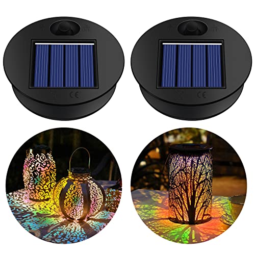 Herefun 2 Solarleuchten Ersatz Top, Solarlaternenlampe mit LED Leuchtmitteln Solarpanel Solar Lampe Outdoor Laterne Deckel Glühbirne Ersatzteil für Gehweg im Outdoor Hängelaternen DIY Garten Decor von Herefun