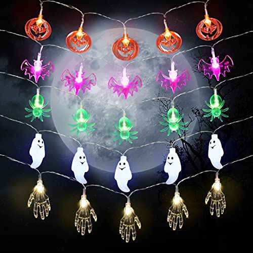 Herefun 5er Set Halloween String Light, Kürbis Lichterkette Außen/Innen, LED Lichterkette Halloween Kürbis Fledermaus Geist Licht, Schnur Lichter Deko für Weihnachten Halloween Party (5pcs) von Herefun