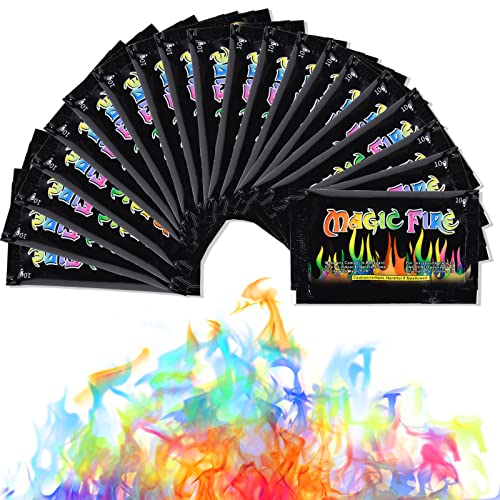 Herefun Buntes Feuerpulver Buntes Feuer, 10g x 20 Magic Fire Pulver Set, Bunte Flamme Farbwechsel Powder, Feuerfarben Pulver Buntes Feuer, Buntes Feuer Neon Flames für Halloween und Weihnachten von Herefun