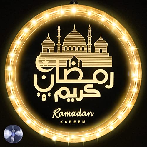 Herefun LED Muslim Ramadan Lichterkette, 9.4in Eid Ramadan Dekoration Fee Licht mit Saugnapfhaken, Eid Ramadan Laternen Lichterkette, Islam Mubarak Dekoration LED Lichter Leuchten Für Festival Party von Herefun